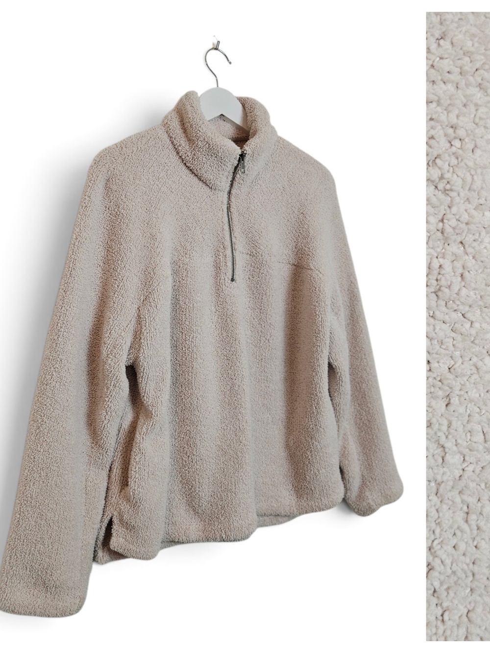 Altar'd State Sherpa Pullover M Quarter Zip Oversized Teddy Fleece Oatmeal Cream